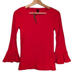 J.Crew Red Ribbed Knit Bell Sleeve Top Women's XS Long Sleeve NWT New with Tags